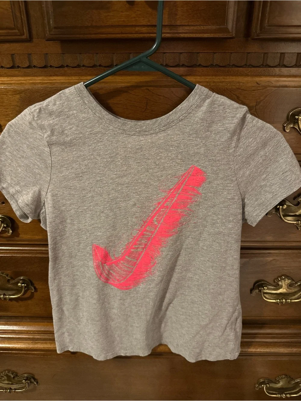 Nike Gray Tee with Neon Pink Feather Swoosh